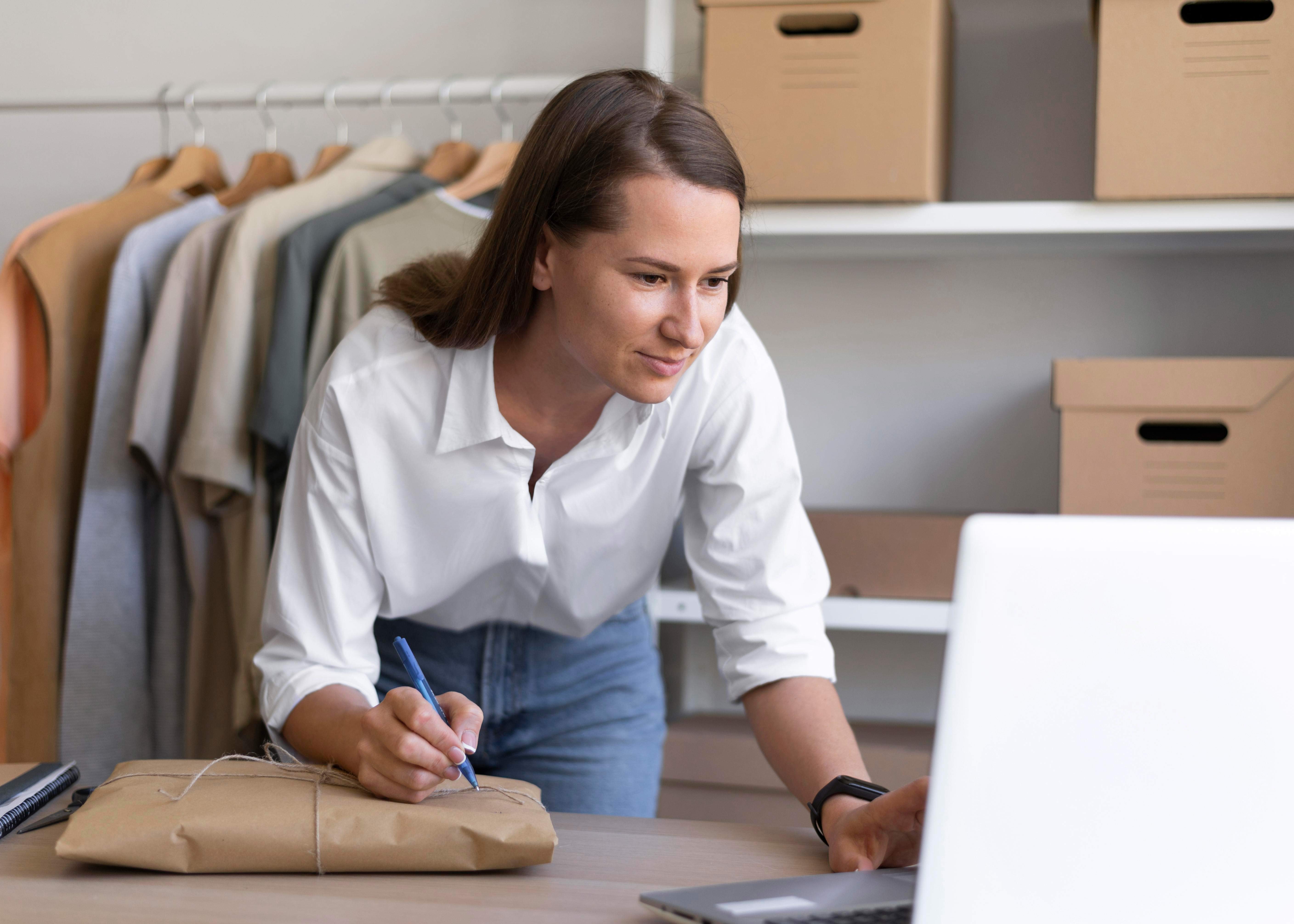 Women in e-commerce preparing an order